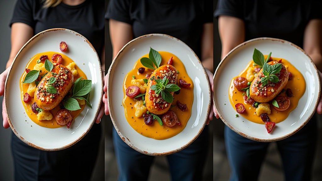 Drie verschillende hoeken van dezelfde schotel: van boven, 45 graden hoek, en van opzij, elk met ander perspectief op textuur en diepte