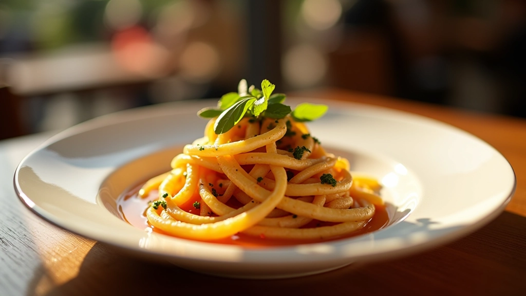 Professioneel gefotografeerde schotel met salade en vlees op wit bord, warm licht