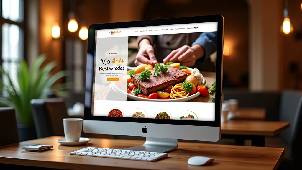 Moderne restaurantwebsite met menukaart en online reserveringen op groot scherm