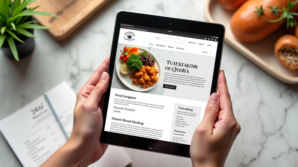 Menukaart ontwerp op tablet scherm met modern typografie en food fotografie